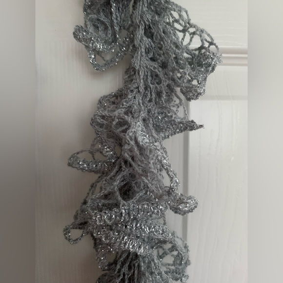 Handmade Scarf Gray with Silver Thread - Picture 2 of 5